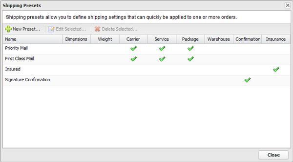 ShipStation Shipping Presets