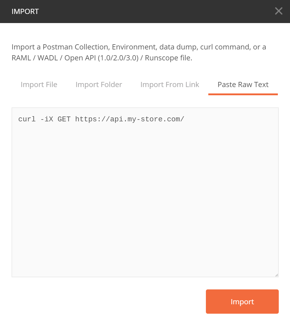 Importing a curl command into Postman