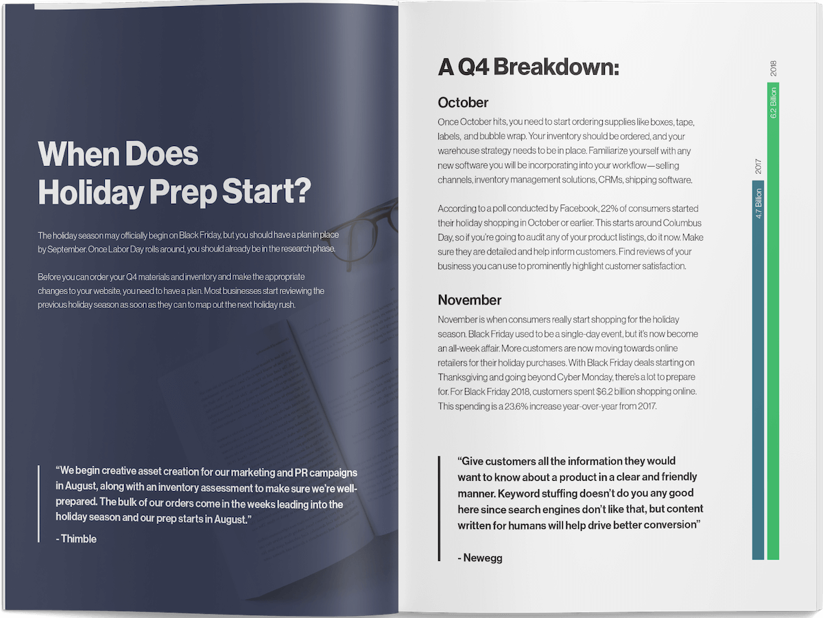 Inside page of the holiday ebook, headline 'When Does Holiday Prep Start?'