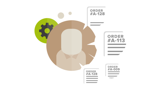 Illustration of a person with multiple speech bubbles, listing order numbers
