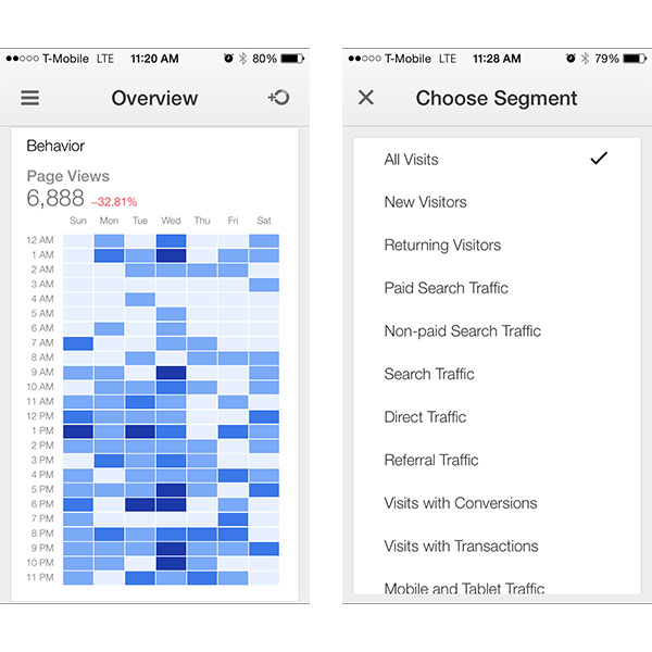 The behavior graph (left) and segmenting options (right) let you see valuable information about your site's traffic.