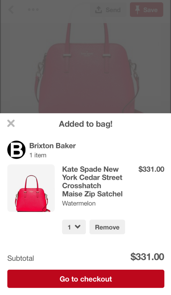 Add Kate Spade Purse to Bag Using Pinterest Buyable Pins