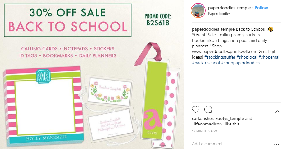 Back-to-School Marketing: Paperdoodles Instagram