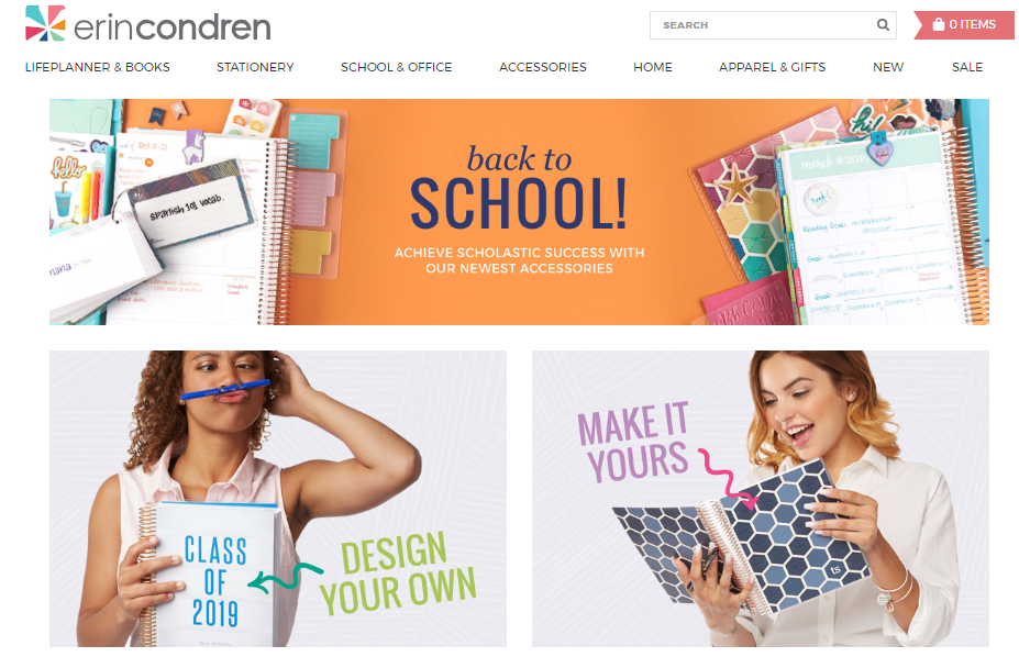 Back-to-School Marketing: Erin Condren Landing Page