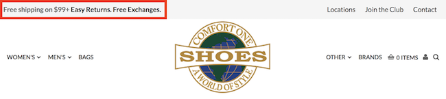 Comfort One Shoes Website Header