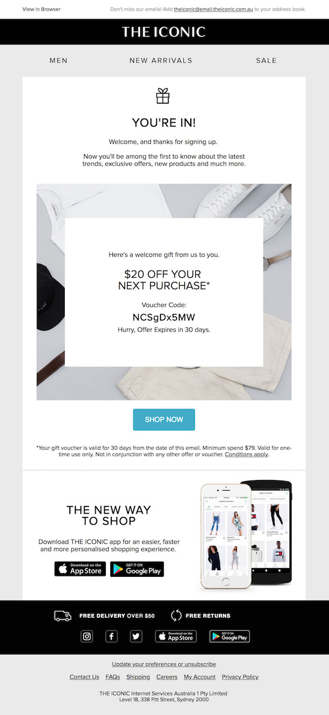 Ecommerce Marketing Content - THE ICONIC Post-Purchase Email