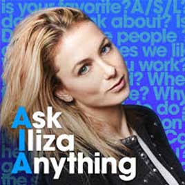 Ask Iliza Anything podcast title with Iliza looking at you
