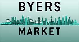 Illustration of city skyline for Byers Market podcast