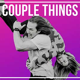 Couple Things with Shawn and Andrew podcast title with man carrying woman over shoulder