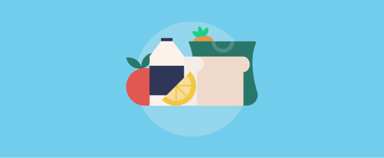 graphic of apple, milk, groceries