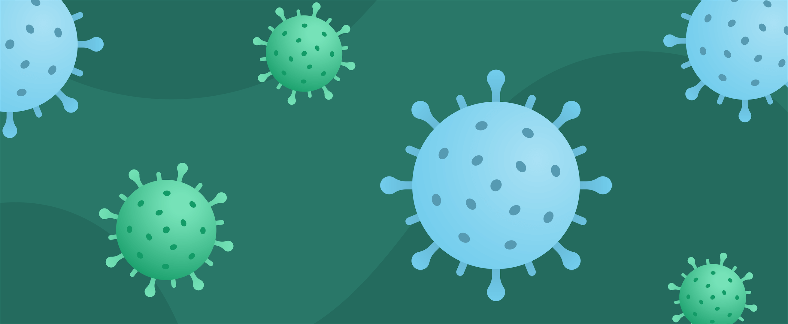Multiple covid-19 virus agents on a green background