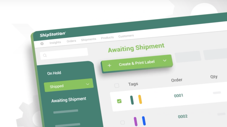 Illustrated image of the ShipStation dashboard with "Create & Print a Label" button