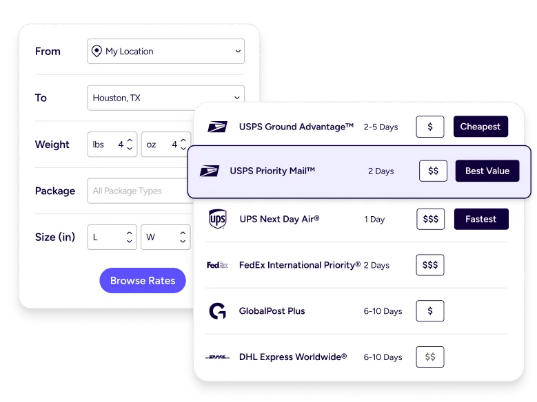 Select USPS among other international carriers