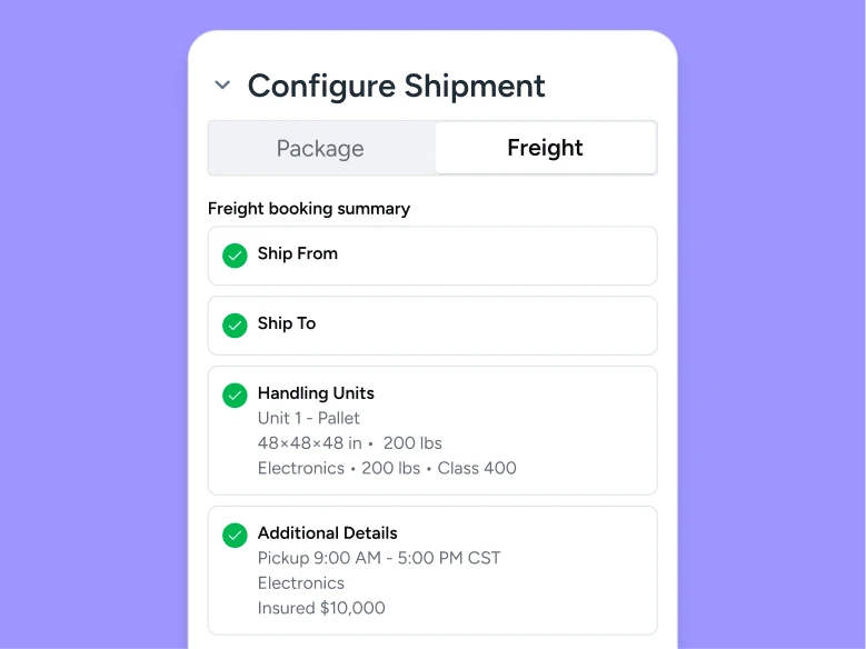 configure freight shipment