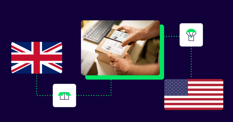 Scanning a shipping label on a parcel bound from the UK to the US.