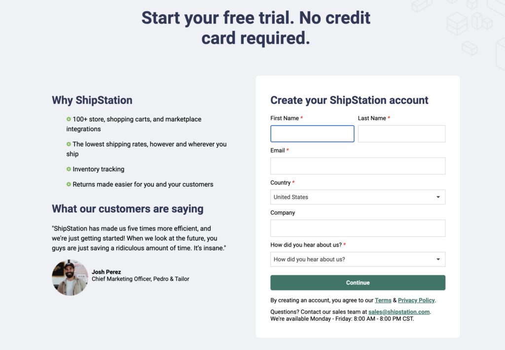 Shipstation Account Creation